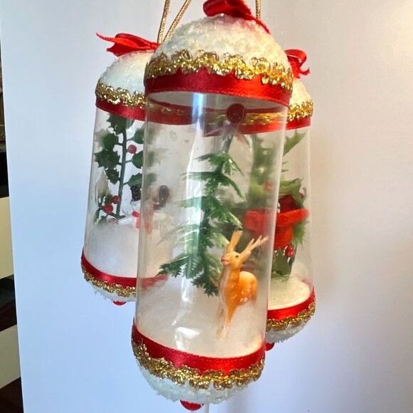 3 vintage diorama Christmas ornaments; snowman, deer, cardinal, MCM - Picture 6 of 6